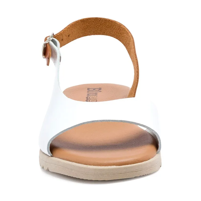 Sandalias Cuña Baja Mujer Piel Plantilla Acolchada 1115 Blanco, de Blusandal