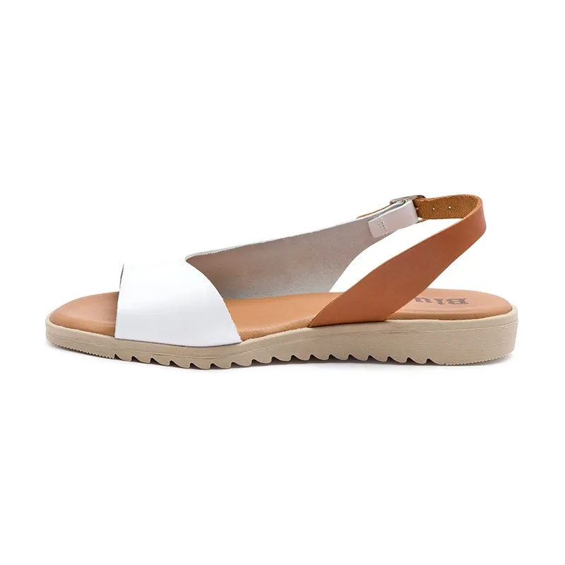 Sandalias Cuña Baja Mujer Piel Plantilla Acolchada 1115 Blanco, de Blusandal