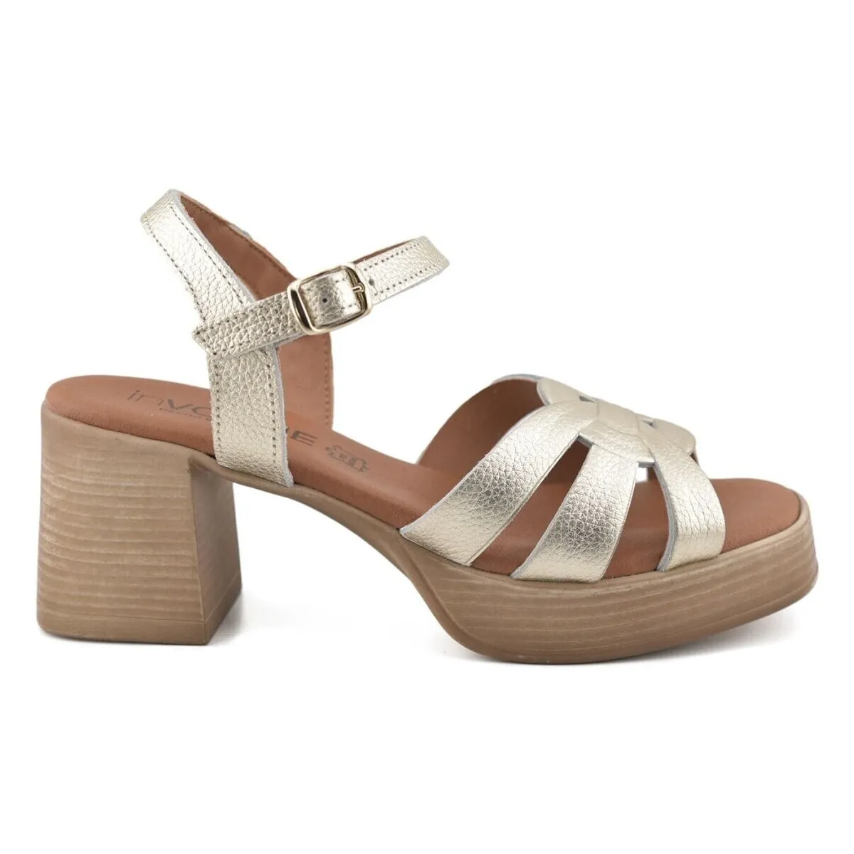 Sandalias de piel doradas con tacón by