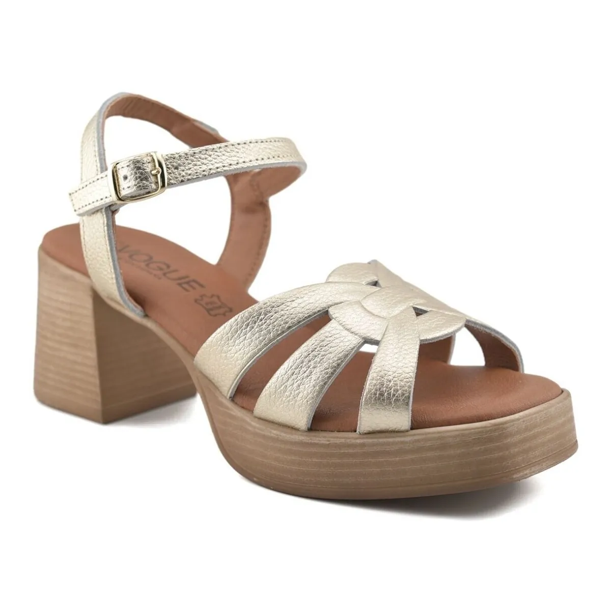 Sandalias de piel doradas con tacón by