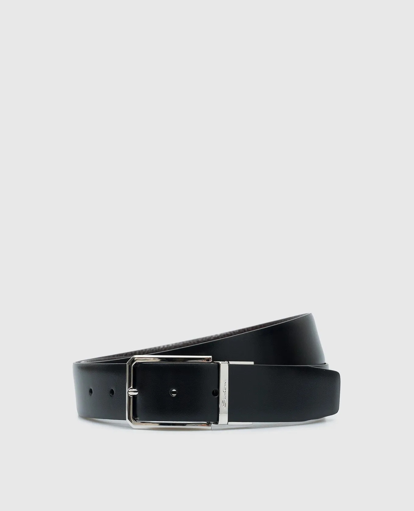SANTONI DOUBLESIDED LEATHER BELT WITH LOGO