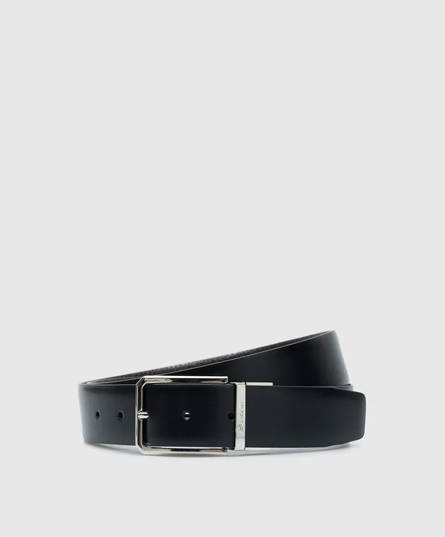 SANTONI DOUBLESIDED LEATHER BELT WITH LOGO