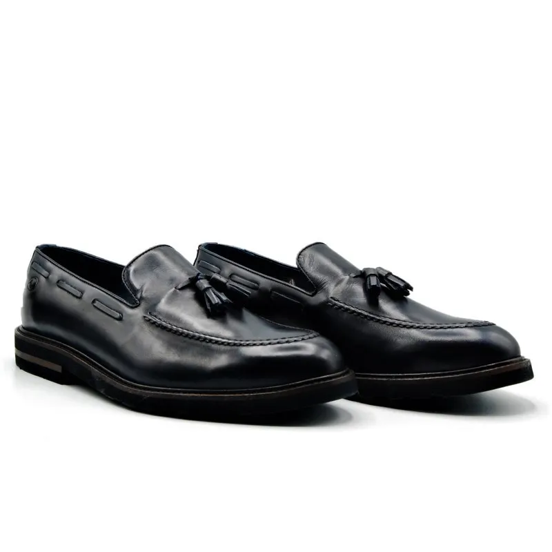 SERGIO SERRANO 5105 Azul y Cuero Mocasín Hombre