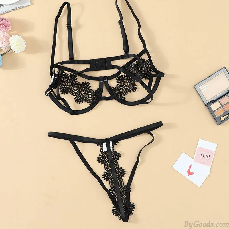 SEXY LACE BRA GSTRING THONGS PERSPECTIVE WOMEN'S INTIMATE LINGERIE 2 PIECE SET UNDERWEAR 
