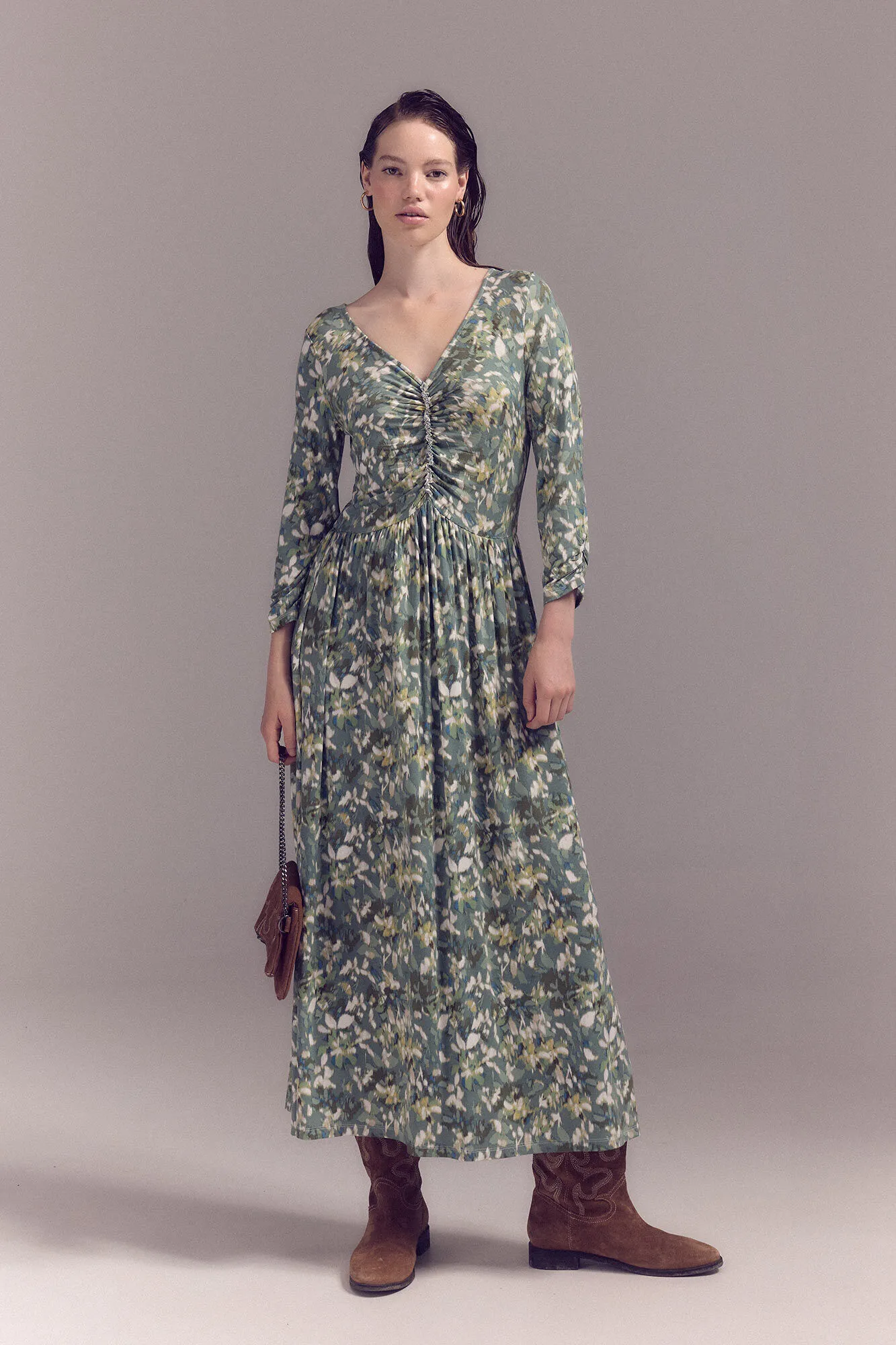 Slowlove Vestido punto estampado frunce