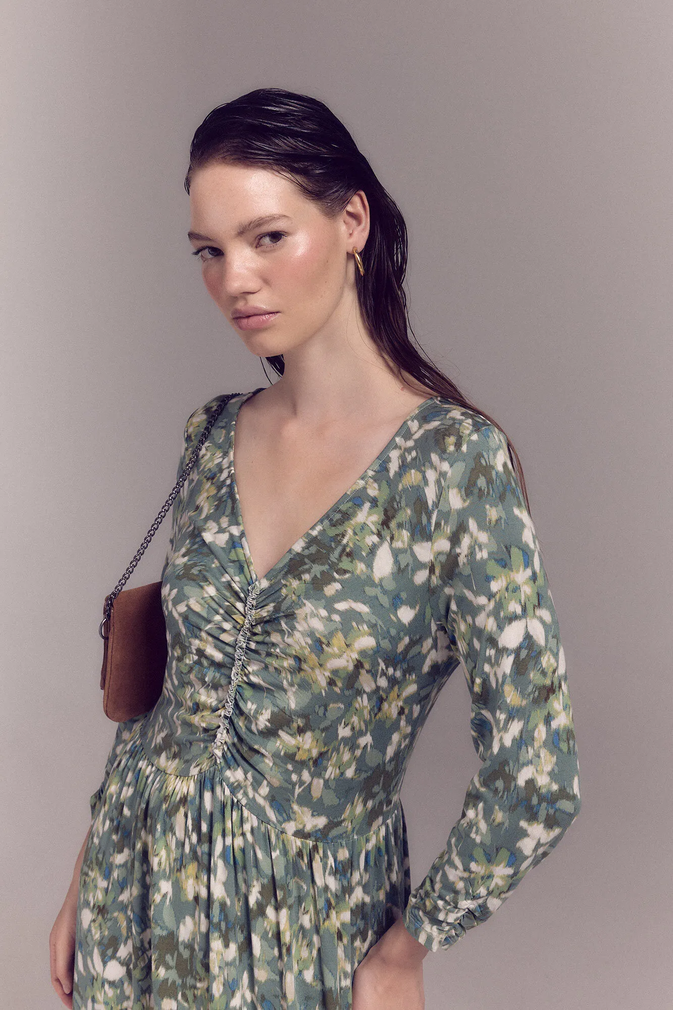 Slowlove Vestido punto estampado frunce