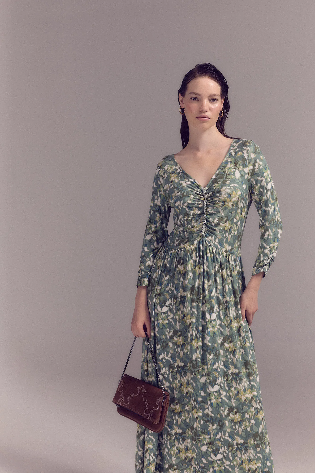 Slowlove Vestido punto estampado frunce