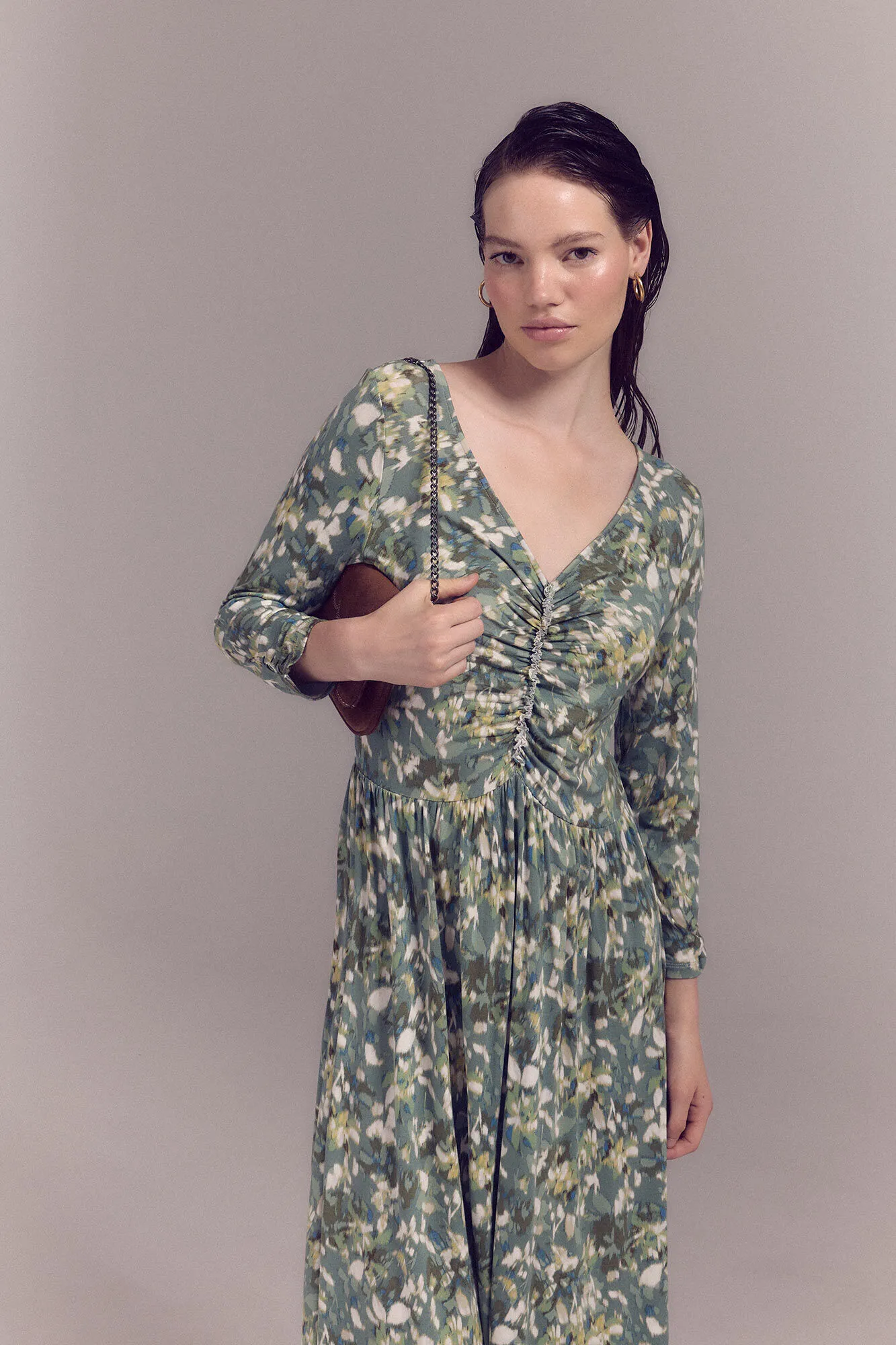 Slowlove Vestido punto estampado frunce