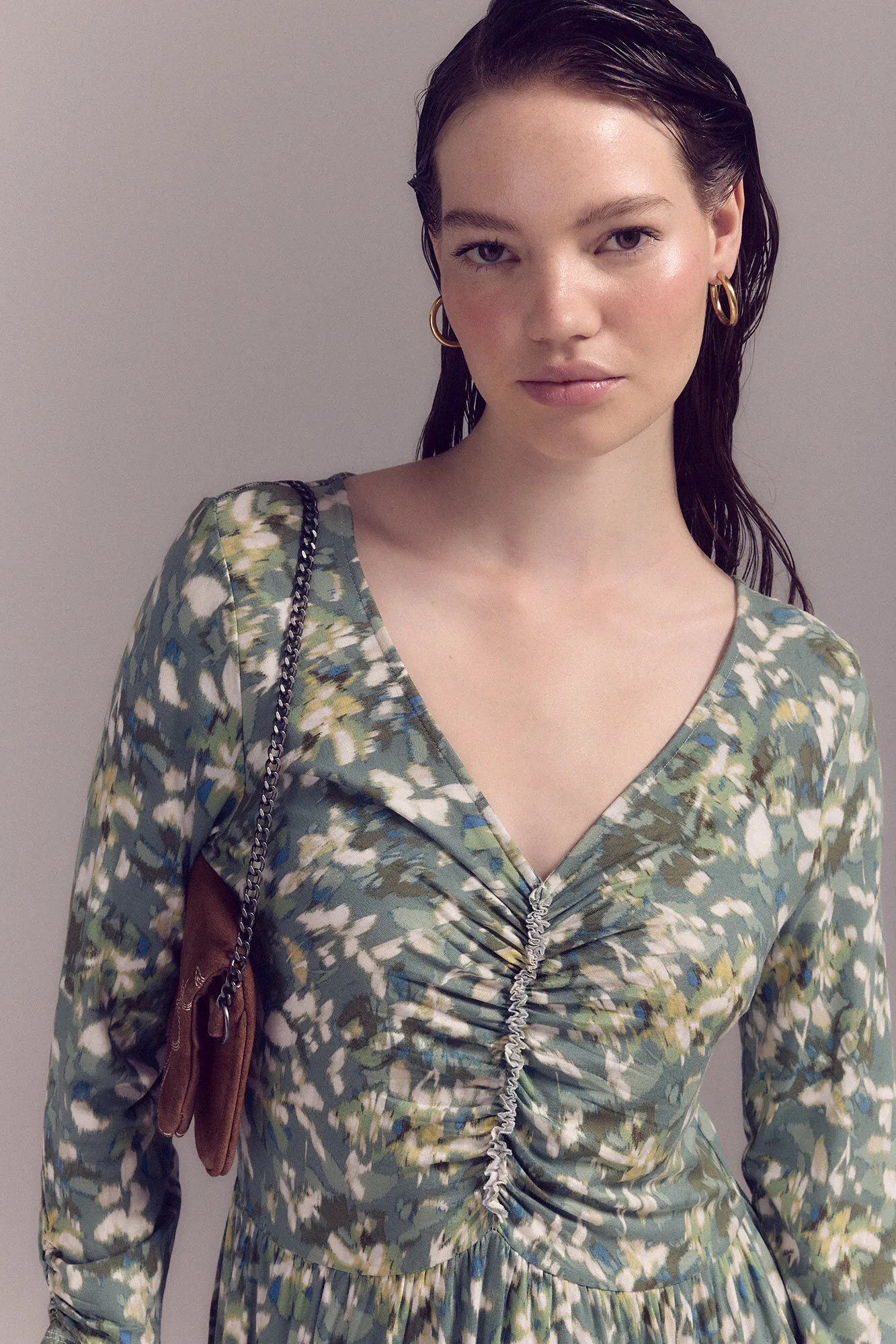 Slowlove Vestido punto estampado frunce