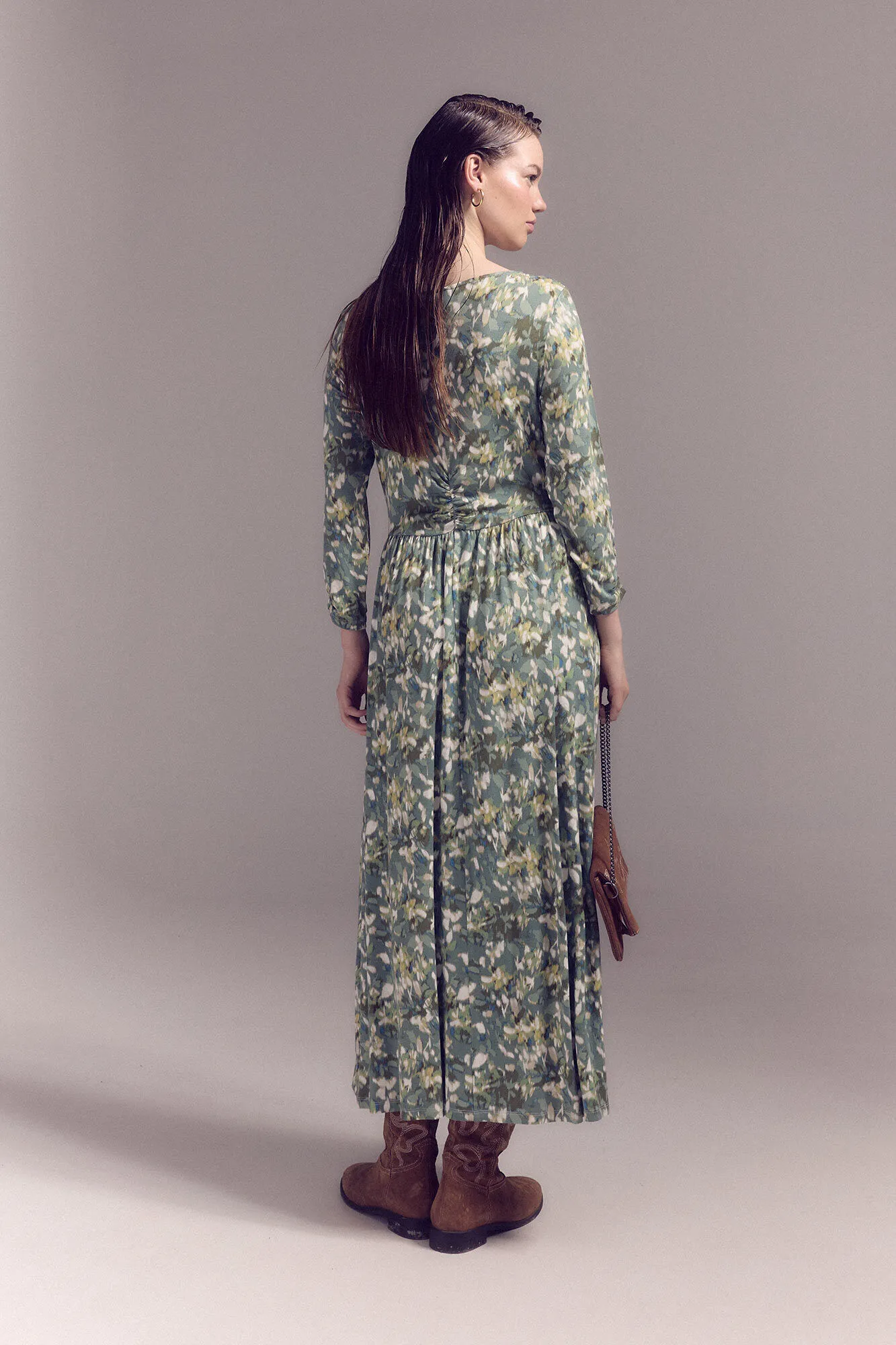 Slowlove Vestido punto estampado frunce