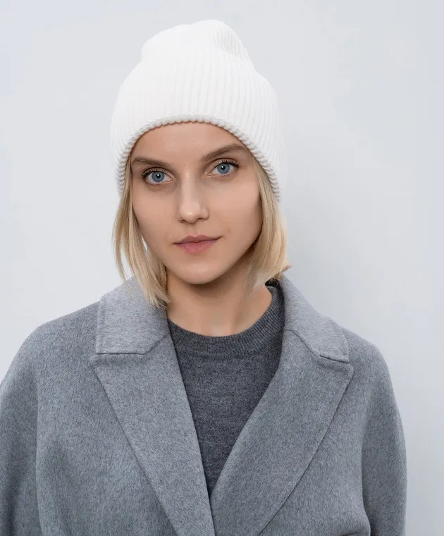 Solotre WHITE ribbed woolen cap