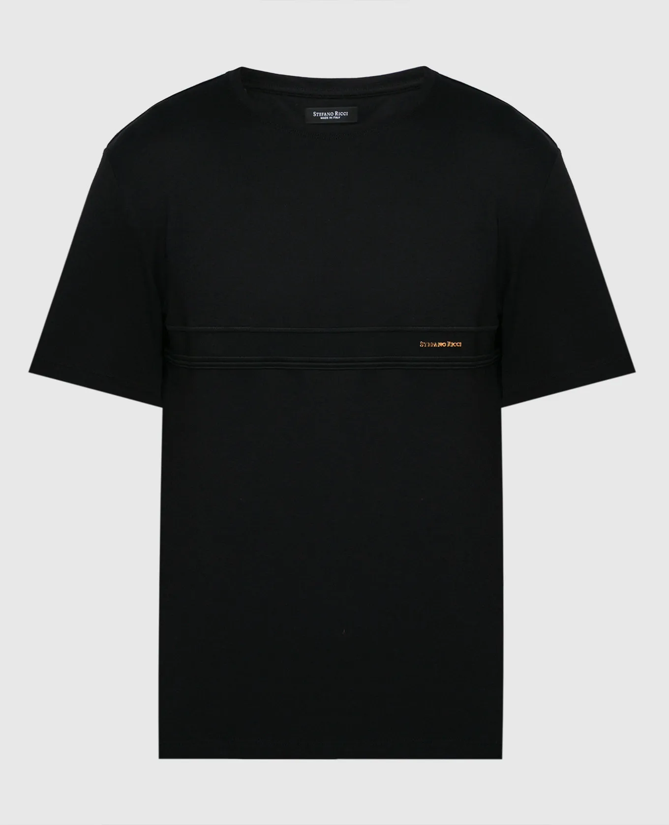 STEFANO RICCI BLACK TSHIRT WITH EMBROIDERY AND LOGO
