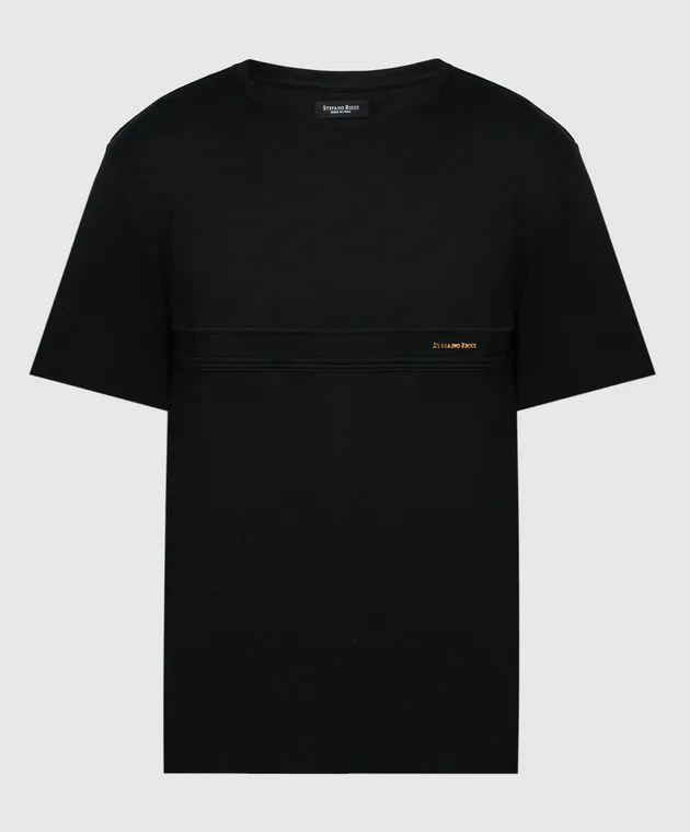 STEFANO RICCI BLACK TSHIRT WITH EMBROIDERY AND LOGO
