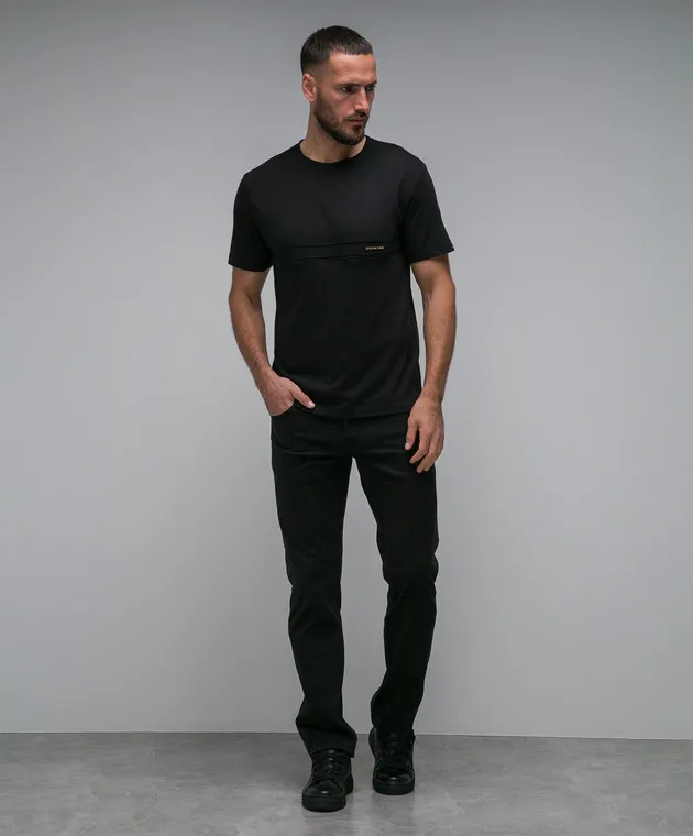 STEFANO RICCI BLACK TSHIRT WITH EMBROIDERY AND LOGO