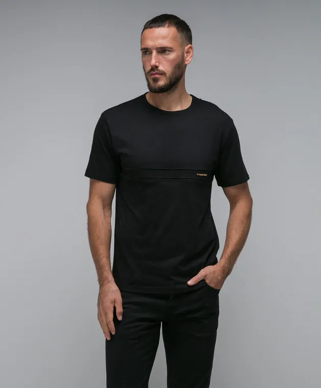 STEFANO RICCI BLACK TSHIRT WITH EMBROIDERY AND LOGO