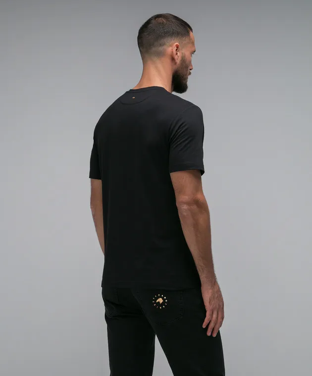 STEFANO RICCI BLACK TSHIRT WITH EMBROIDERY AND LOGO