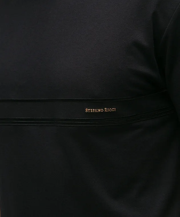 STEFANO RICCI BLACK TSHIRT WITH EMBROIDERY AND LOGO