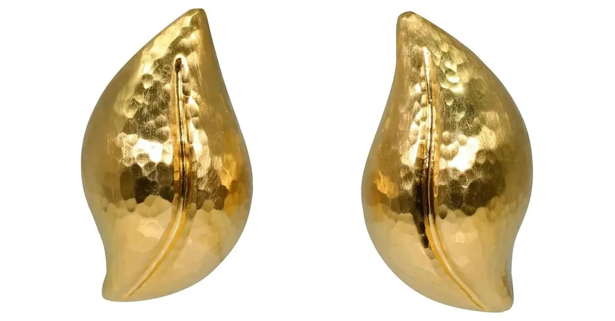 Tiffany & Co TIFFANY Y COMPAÑIA. Pendientes Paloma Picasso Hoja Oro Textura Amarillo 