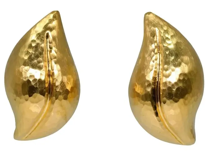 Tiffany & Co TIFFANY Y COMPAÑIA. Pendientes Paloma Picasso Hoja Oro Textura Amarillo 