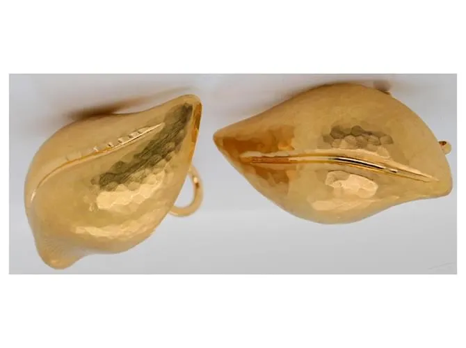 Tiffany & Co TIFFANY Y COMPAÑIA. Pendientes Paloma Picasso Hoja Oro Textura Amarillo 
