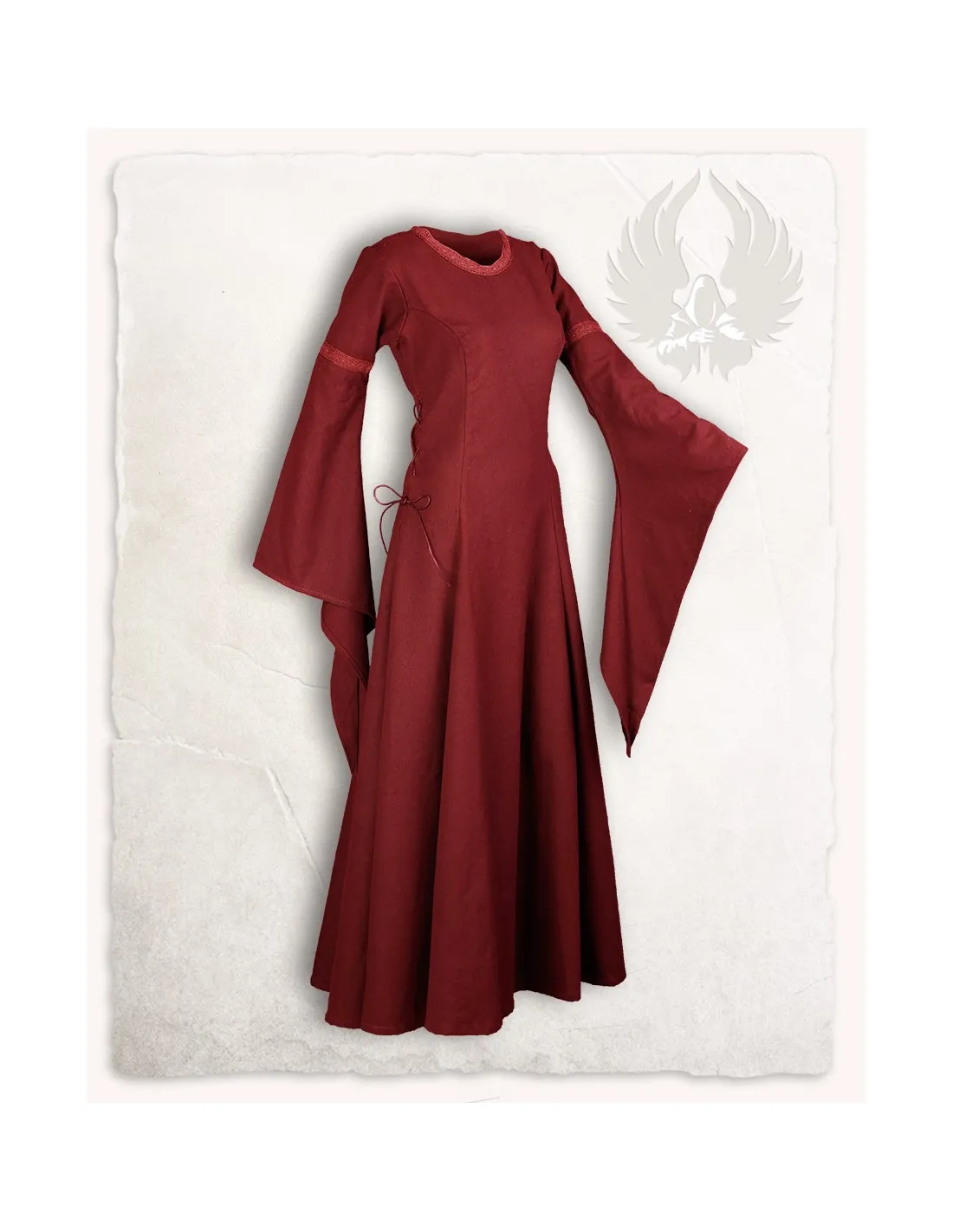 Vestido medieval en algodón premium modelo Lenora, burdeos