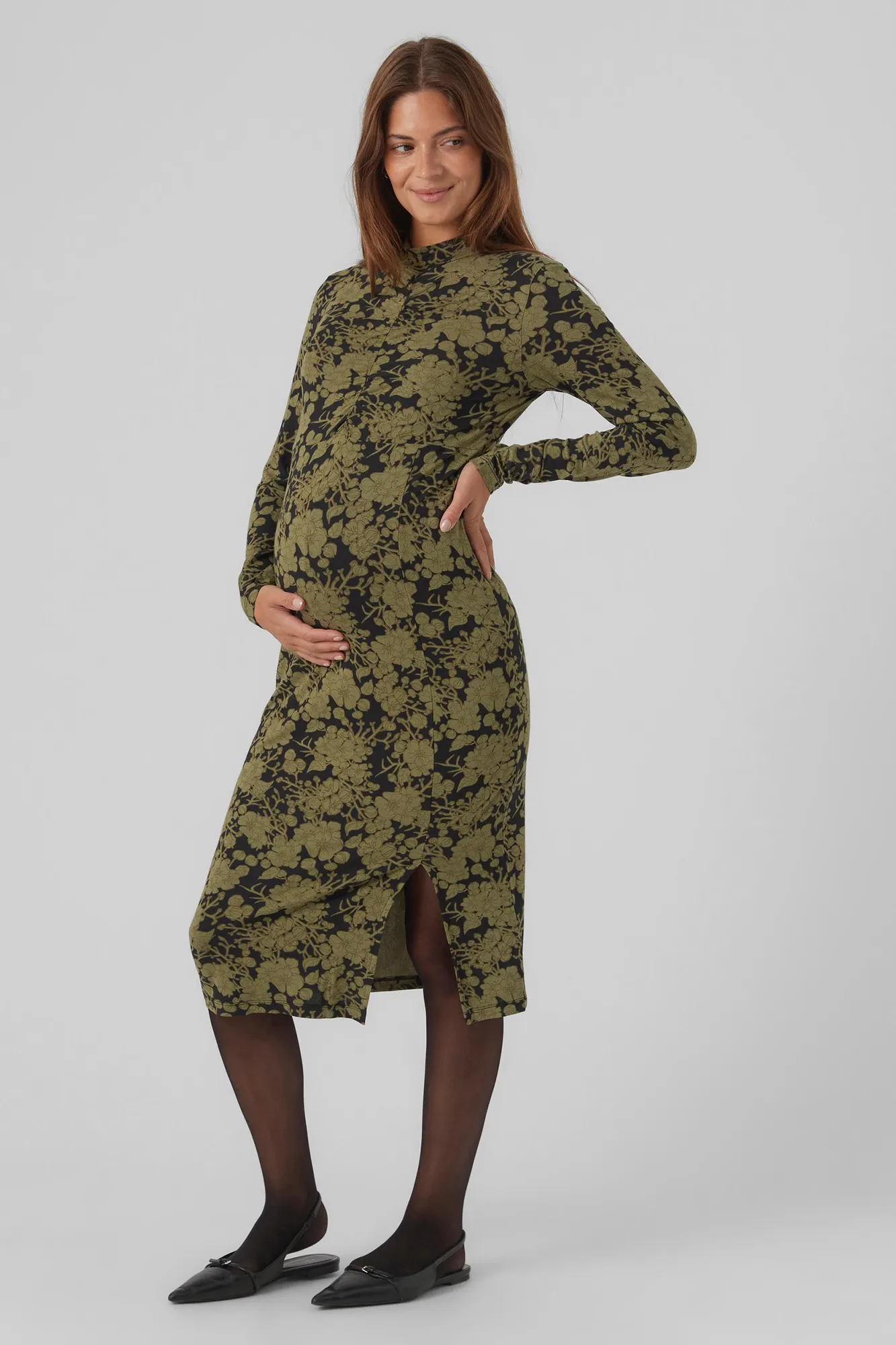 Vestido midi maternity de manga larga