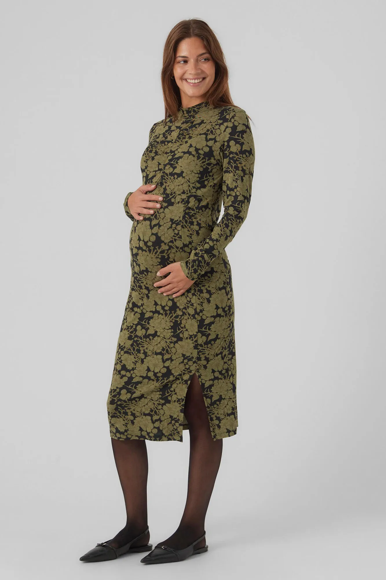 Vestido midi maternity de manga larga