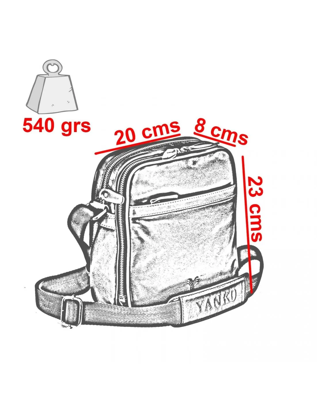 YANKO Bolso de cruzar con bandolera para hombre en piel con doble compartimento