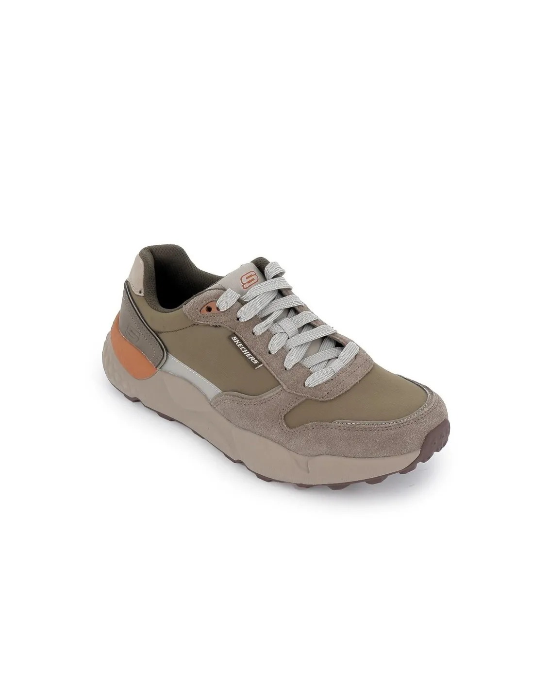 Zapatillas casuales piel y nylon combinación verde hombre Skechers