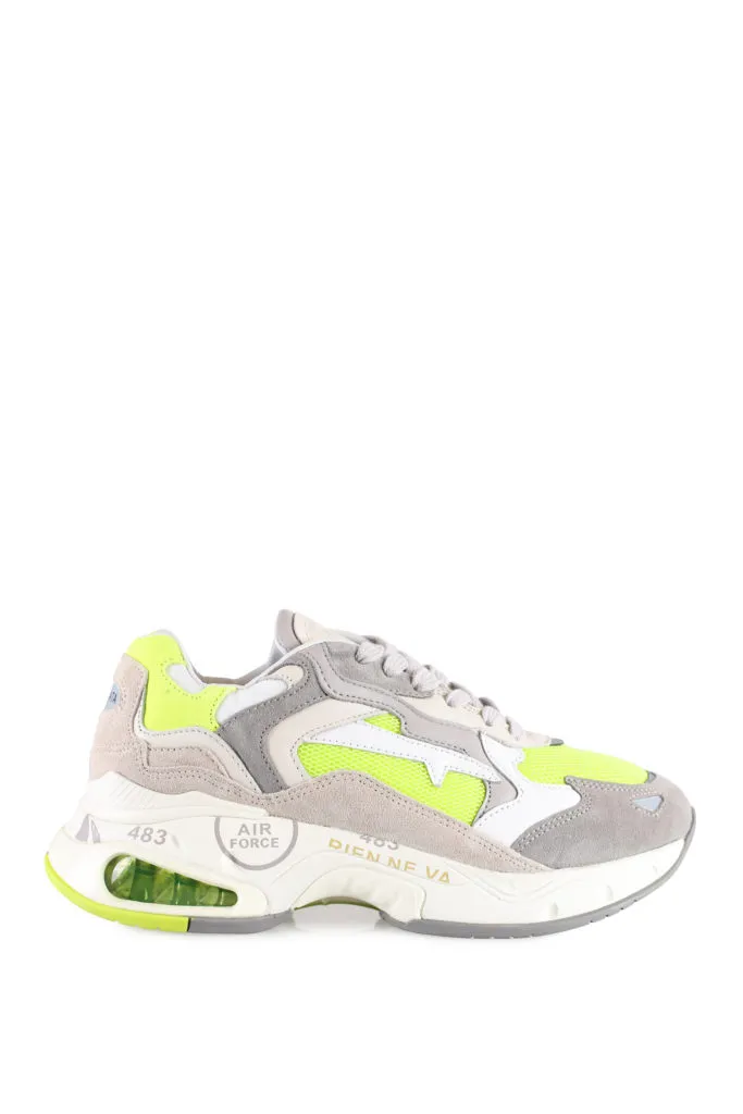 Zapatillas grises y amarillo neón con plataforma 