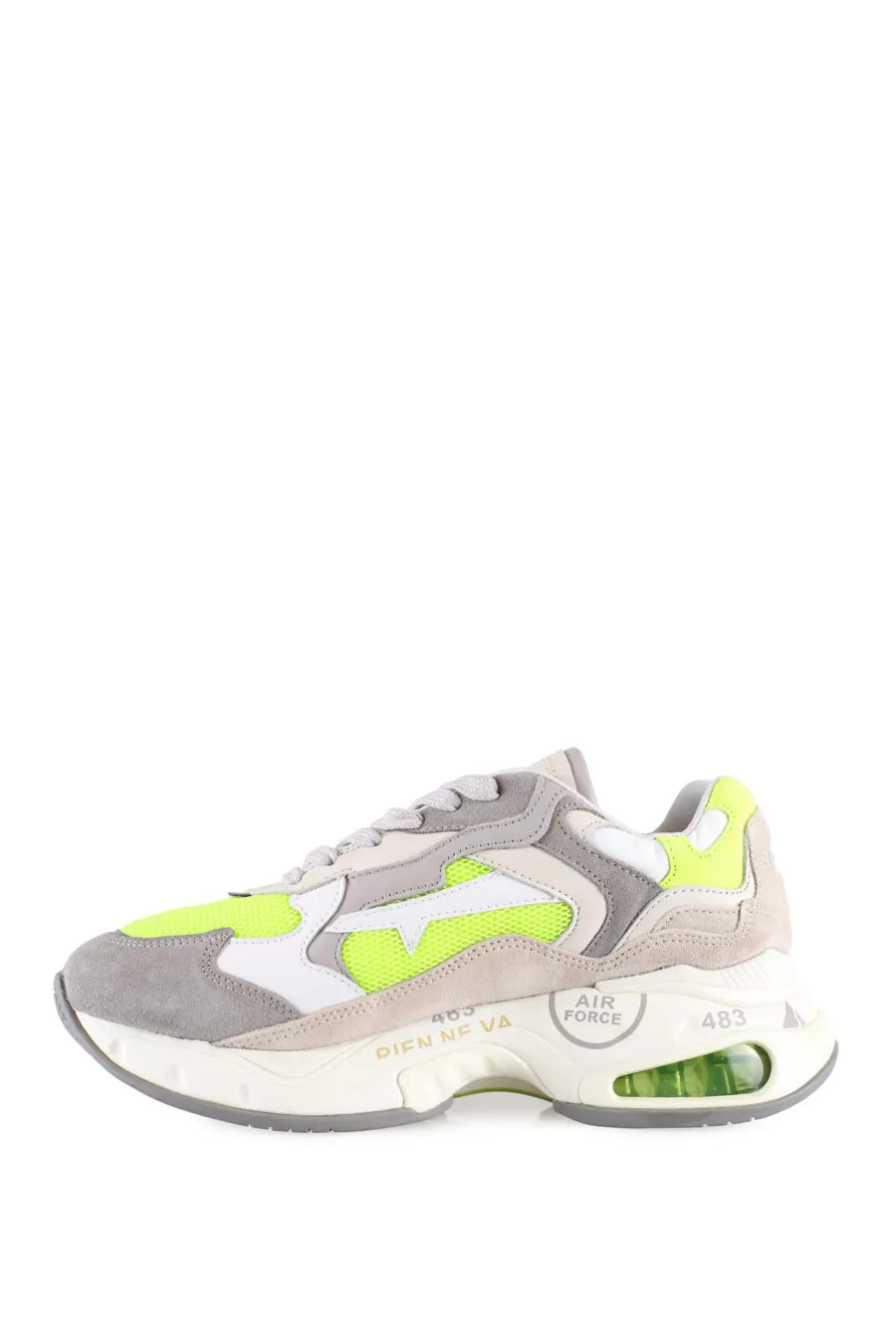 Zapatillas grises y amarillo neón con plataforma 
