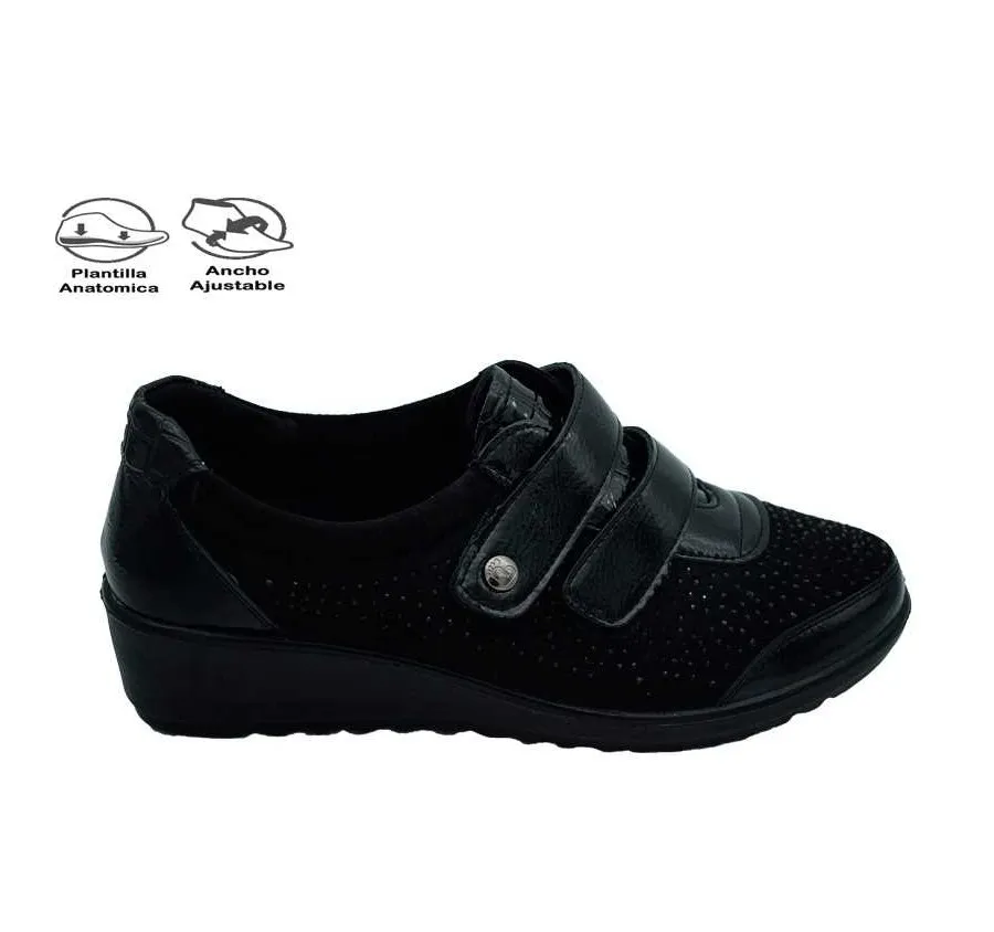 ZAPATO AMARPIES AJH22401 CUÑA DOBLE VELCRO COMBINADO CHAROL NEGRO CÓMODO PLANTILLA ACOLCHADA MEMORY SPONGE 27464