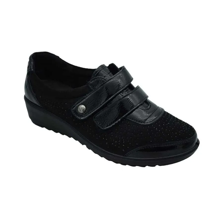 ZAPATO AMARPIES AJH22401 CUÑA DOBLE VELCRO COMBINADO CHAROL NEGRO CÓMODO PLANTILLA ACOLCHADA MEMORY SPONGE 27464