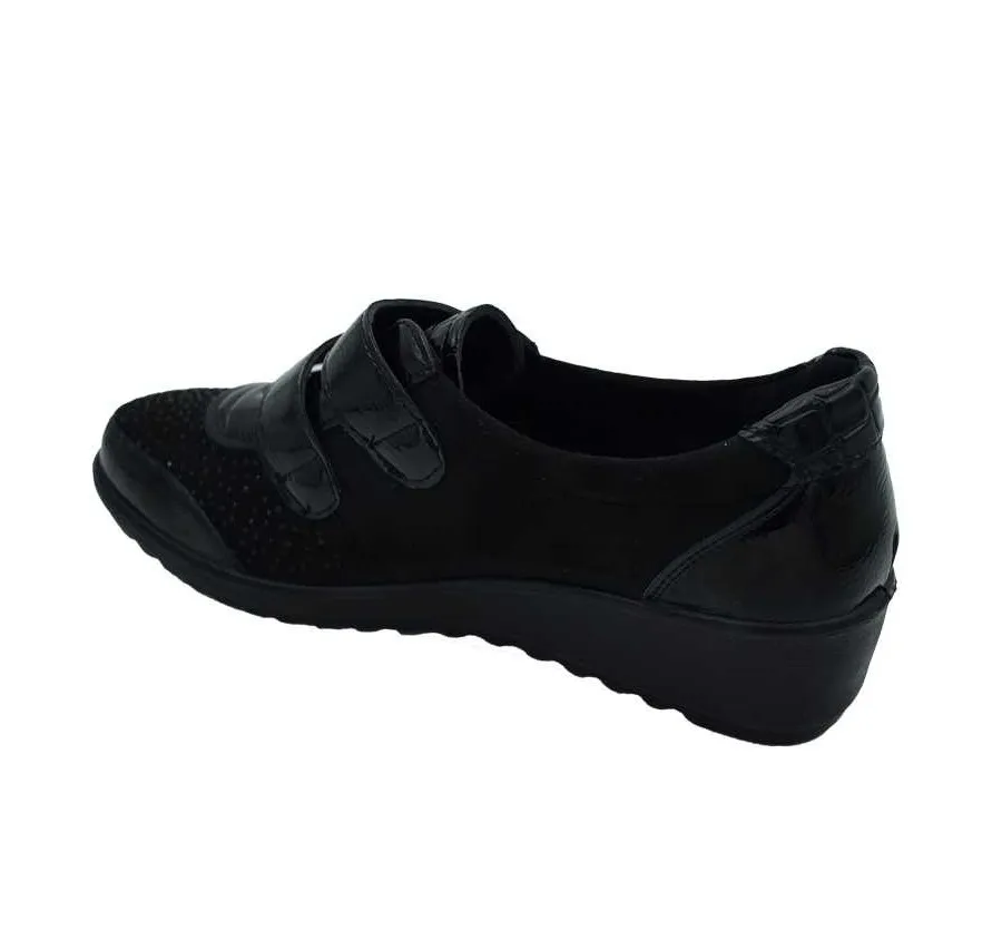 ZAPATO AMARPIES AJH22401 CUÑA DOBLE VELCRO COMBINADO CHAROL NEGRO CÓMODO PLANTILLA ACOLCHADA MEMORY SPONGE 27464