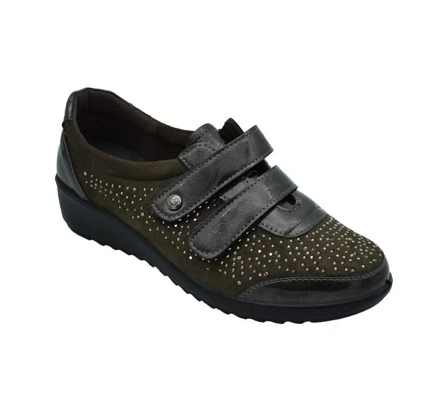 ZAPATO AMARPIES AJH22401 DOBLE VELCRO COMBINADO CHAROL TAUPE PARA MUJER PLANTILLA ACOLCHADA MEMORY SPONGE 27465