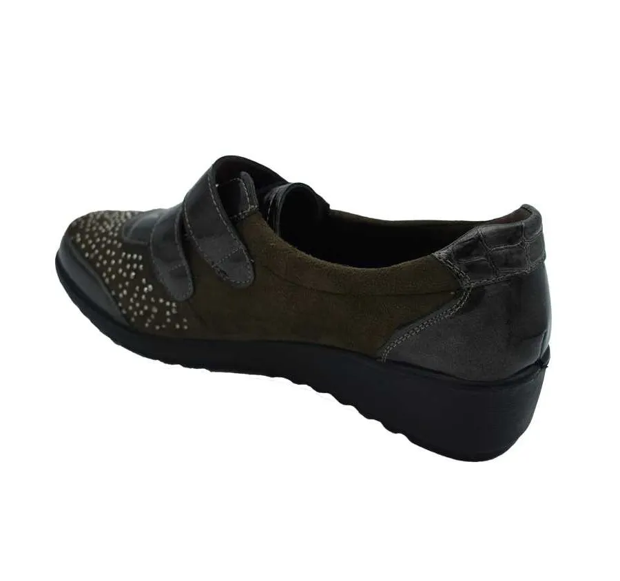 ZAPATO AMARPIES AJH22401 DOBLE VELCRO COMBINADO CHAROL TAUPE PARA MUJER PLANTILLA ACOLCHADA MEMORY SPONGE 27465