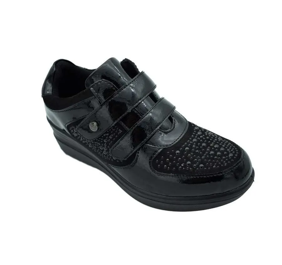 ZAPATO AMARPIES AST20306 DOBLE VELCRO BRILLANTITOS COMBINADO CHAROL NEGRO PARA MUJER PLANTILLA ACOLCHADA 26719