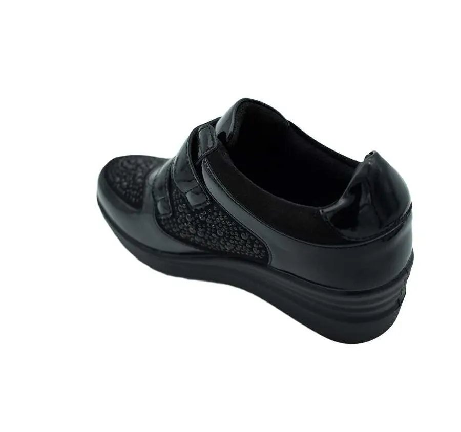 ZAPATO AMARPIES AST20306 DOBLE VELCRO BRILLANTITOS COMBINADO CHAROL NEGRO PARA MUJER PLANTILLA ACOLCHADA 26719