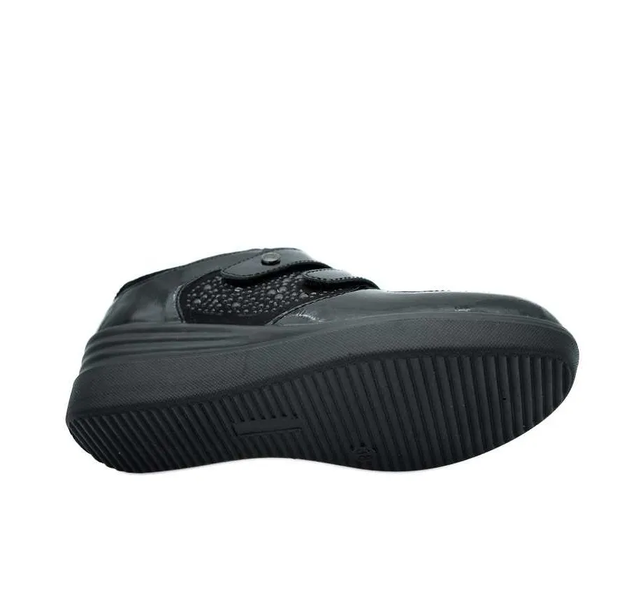 ZAPATO AMARPIES AST20306 DOBLE VELCRO BRILLANTITOS COMBINADO CHAROL NEGRO PARA MUJER PLANTILLA ACOLCHADA 26719